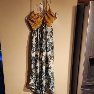 Anthropologie Yellow and Blue Patterned High Low Dress